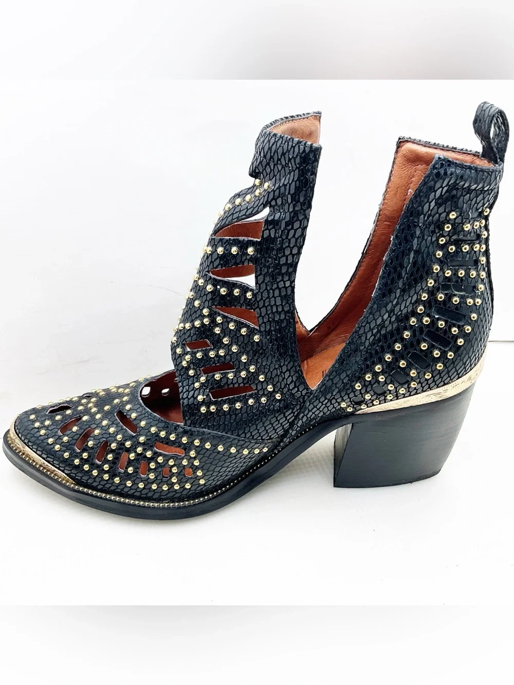 🆕{Jeffrey Campbell}Maceo Gold Studded Cutout Western Ankle Boots